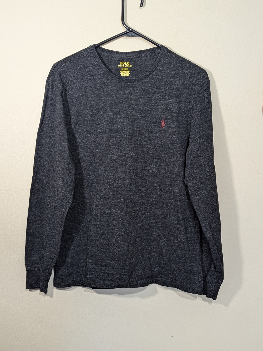 Polo by Ralph Lauren Charcoal Heather Long-Sleeve Crew Tee with Red Pony